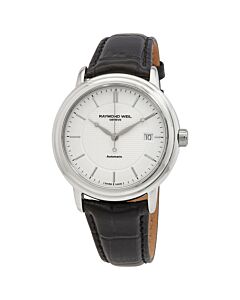 Men's Maestro Leather White Dial Watch