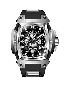 Men's Marvel Chronograph Silicone with Stainless Steel Barrel Inserts Black (Punisher ) Dial Watch