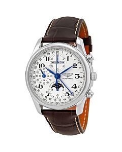 Men's Master Collection Complete Calendar Chronograph Leather Silver Textured Dial