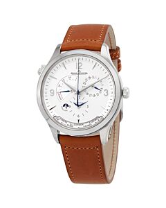 Men's Master Control Chronograph Leather Silver Dial Watch