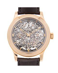 Men's Master Control Eight Days Leather Skeleton Dial Watch