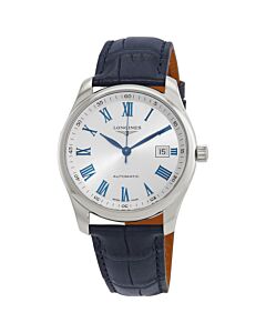 Men's Master Leather Silver-tone Dial Watch