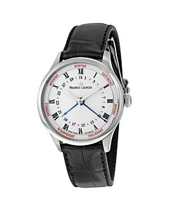 Men's Masterpiece Cinq Aiguilles Leather Lacquered White Dial Watch