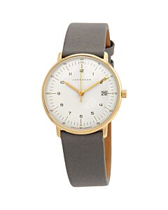 Men's Max Bill Damen Leather Matte Silver-Plated Dial Watch