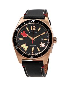 Mens-Mickey-Mouse-Leather-Black-Dial-Watch