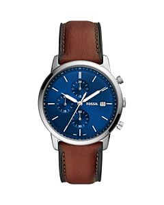Men's Minimalist Chronograph Leather Blue Dial Watch