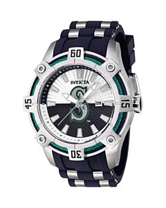 Men's MLB Silicone and Stainless Steel Green and Silver and Blue Dial Watch