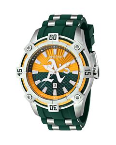 Men's MLB Silicone and Stainless Steel Green and Yellow Dial Watch