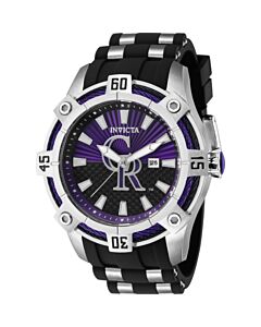Men's MLB Silicone and Stainless Steel Purple and Black Dial Watch