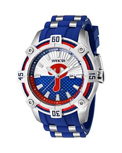 Men's MLB Silicone and Stainless Steel Red and Silver and Blue Dial Watch
