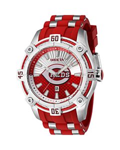 Men's MLB Silicone and Stainless Steel Red and Silver Dial Watch