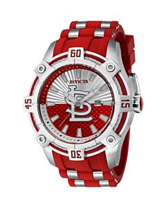 Men's MLB Silicone and Stainless Steel Red and Silver Dial Watch