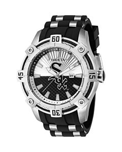 Men's MLB Silicone and Stainless Steel Silver and Black Dial Watch