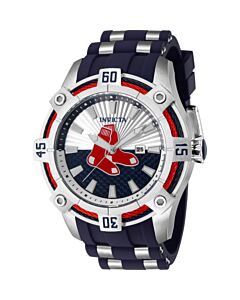 Men's MLB Silicone and Stainless Steel Silver and Blue Dial Watch