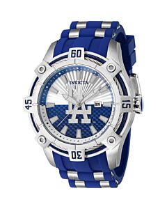 Men's MLB Silicone and Stainless Steel Silver and White and Blue Dial Watch