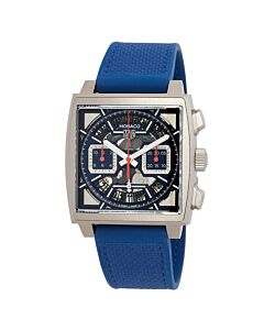 Men's Monaco Chronograph Rubber and Leather Blue Sand Blasted Dial Watch