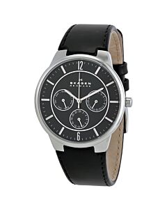 Men's Multi Function Leather Black Dial Watch