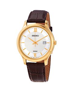 Men's Neo Classic Leather White Patterned Dial Watch