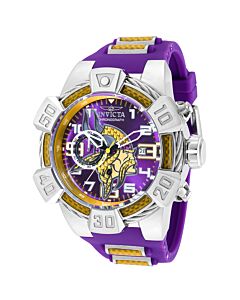 Men's NFL Chronograph Silicone with Stainless Steel with Yellow Glass Fi Purple (Minnesota Vikings) Dial Watch