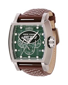Men's NFL Leather Green and Silver Dial Watch