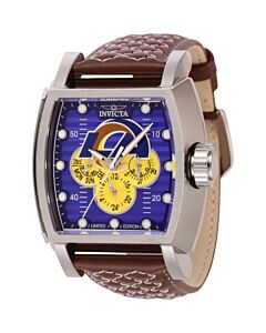 Men's NFL Leather Orange and Silver and Blue Dial Watch
