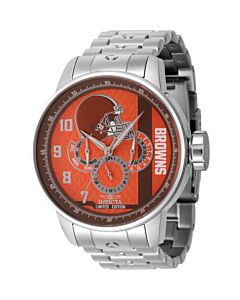 Men's NFL Stainless Steel Orange and Brown and White Dial Watch