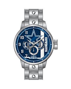 Men's NFL Stainless Steel Silver and White and Blue Dial Watch