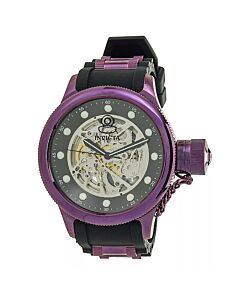 Men's Objet D Art Silicone with Purple-plated Stainless Steel Barrel Black (Skeleton Center) Dial Watch