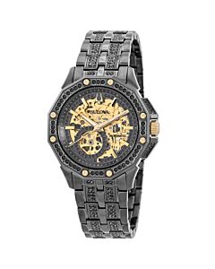 Men's Octava Stainless Steel set with Crystals Gold Skeleton Dial Watch