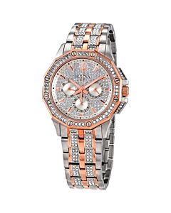 Men's Octava Stainless Steel with Crystal Pave Links Silver Crystal Pave Dial Watch