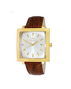 Men's ON4444 Genuine Leather Silver Tone Dial Watch