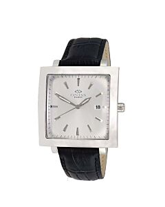 Men's ON4444 Genuine Leather Silver Tone Dial Watch