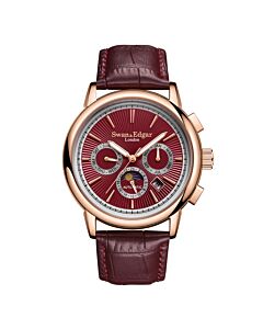 Men's Opulent Leather Red Dial Watch