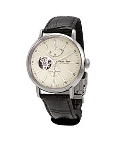 Men's Orient Star Leather Champagne (Open Heart) Dial Watch