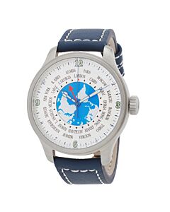 Men's OS Retro Worldtimer 2 Leather Silver (World Map) Dial Watch