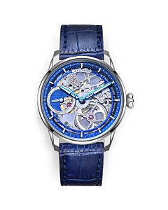 Men's Paragon Damascus Leather Blue (Skeleton Center) Dial Watch