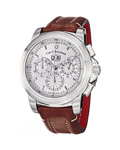 Men's Patravi ChronoDate Chronograph Calfskin Leather Silver Dial Watch