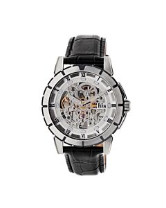Men's Philippe Crocodile-Embossed Leather Silver Skeleton Dial
