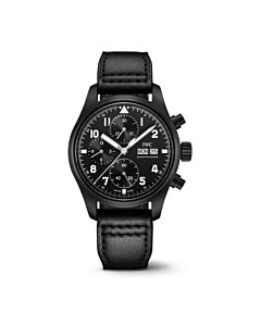 Men's Pilot Chronograph Tribute To 3705 Calfskin Black Dial Watch