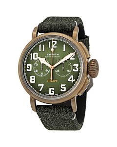 Men's Pilot Type 20 Chronograph (Calfskin) Leather (Protective Rubber) Khaki Green Grained Dial Watch