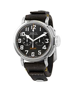 Men's Pilot Type 20 Chronograph Recue (Calfskin) Leather Slate Grey Sunray Dial Watch
