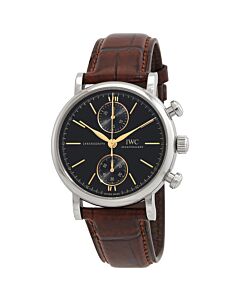 Men's Portofino Chronograph Leather Black Dial Watch