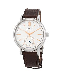 Men's Portofino Pointer Date Leather White Dial Watch