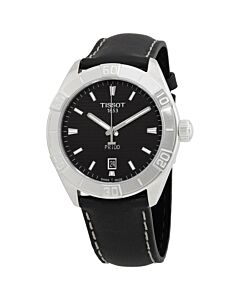 Men's PR 100 Leather Black Dial Watch
