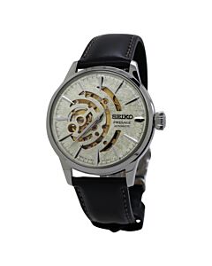 Men's Presage Cocktail Leather Silver-tone Dial Watch