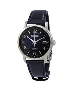 Men's Presage Cocktail Time Leather Blue Dial Watch