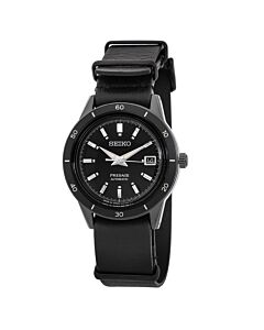 Men's Presage Leather Black Dial Watch