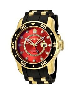 Men's Pro Diver 18kt Gold Plated Stainless Steel and Rubber Red Dial Watch