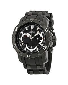 Men's Pro Diver Chronograph Black Silicone with Stainless Steel Inserts Black Dial