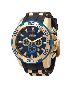 Men's Pro Diver Chronograph Black Silicone with Gold-plated Inserts Blue Dial